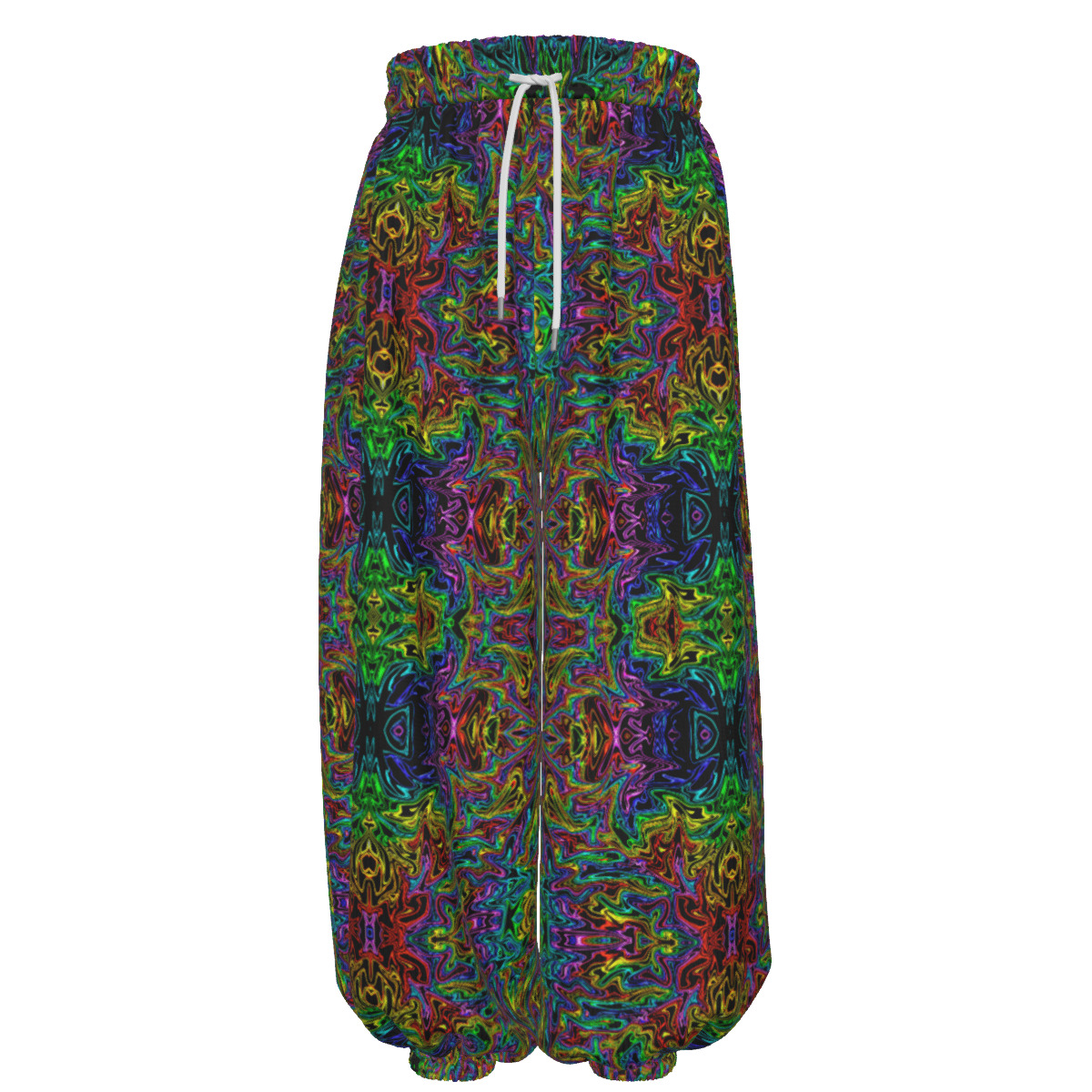 Loose lantern-cut trousers in the melted colours gradient print